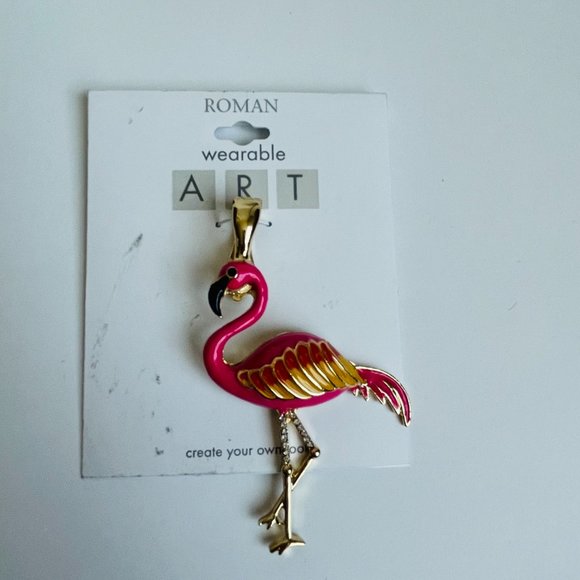 Roman Jewelry Roman Wearable Art Pink Flamingo Enamel Rhinestones